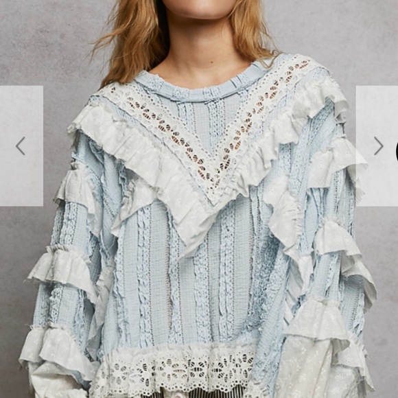 POL Tops - POL Light Blue Lace Ruffle Blouse